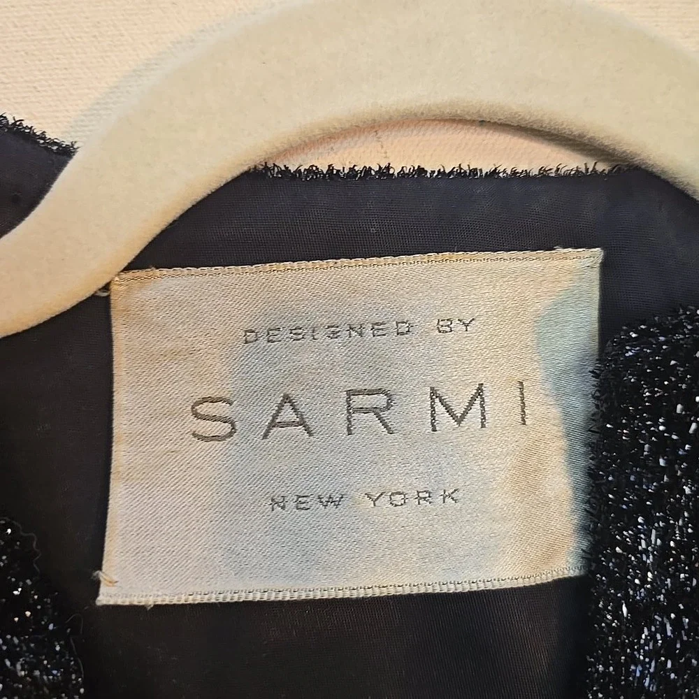 VTG Sarmi Women's Cropped Jacket Size S Metallic Black Puff Sleeve Boxy NY 1960s